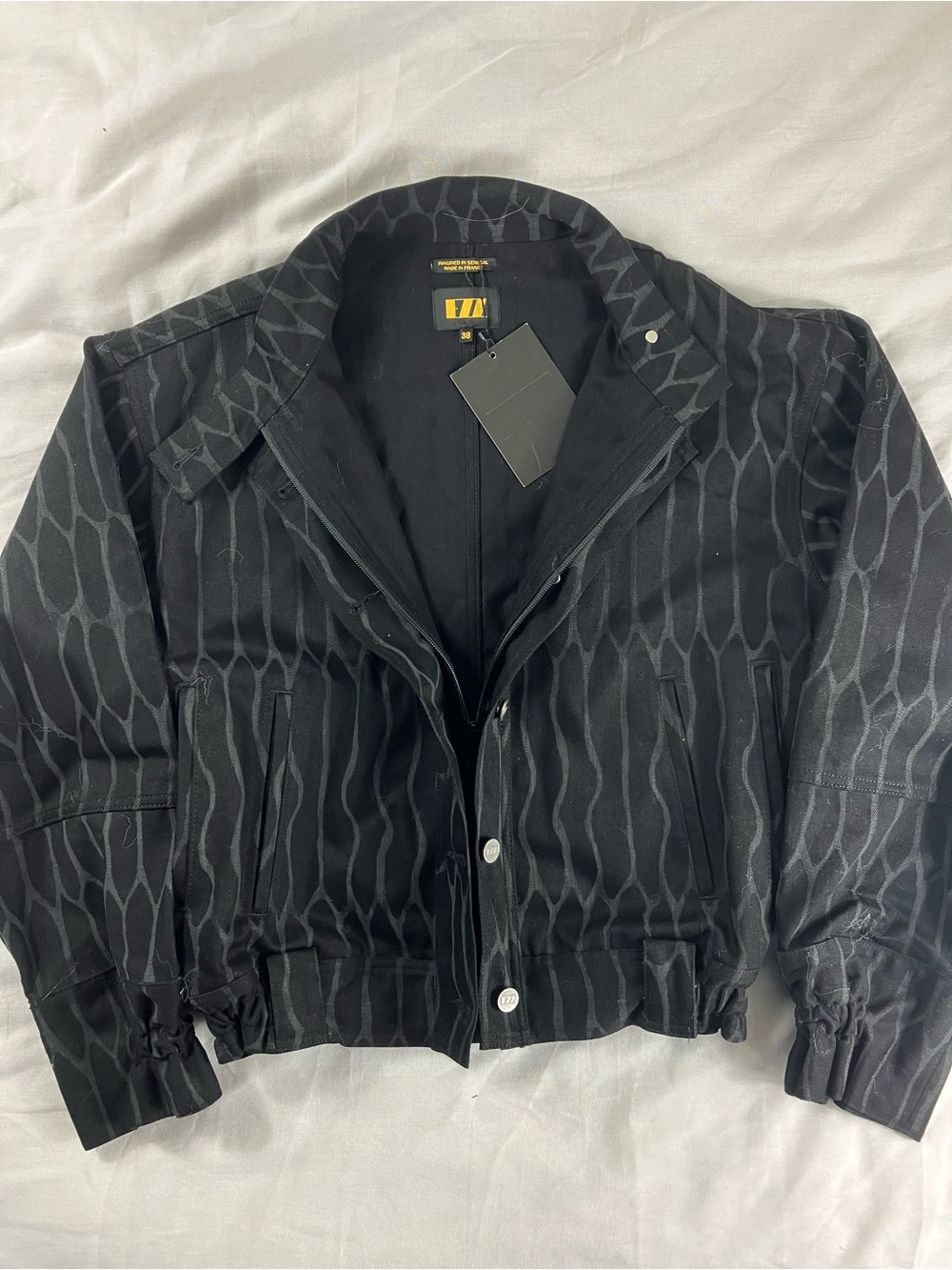 EZZ Studios Black Denim Geometric Pattern Jacket - Picture 3 of 7